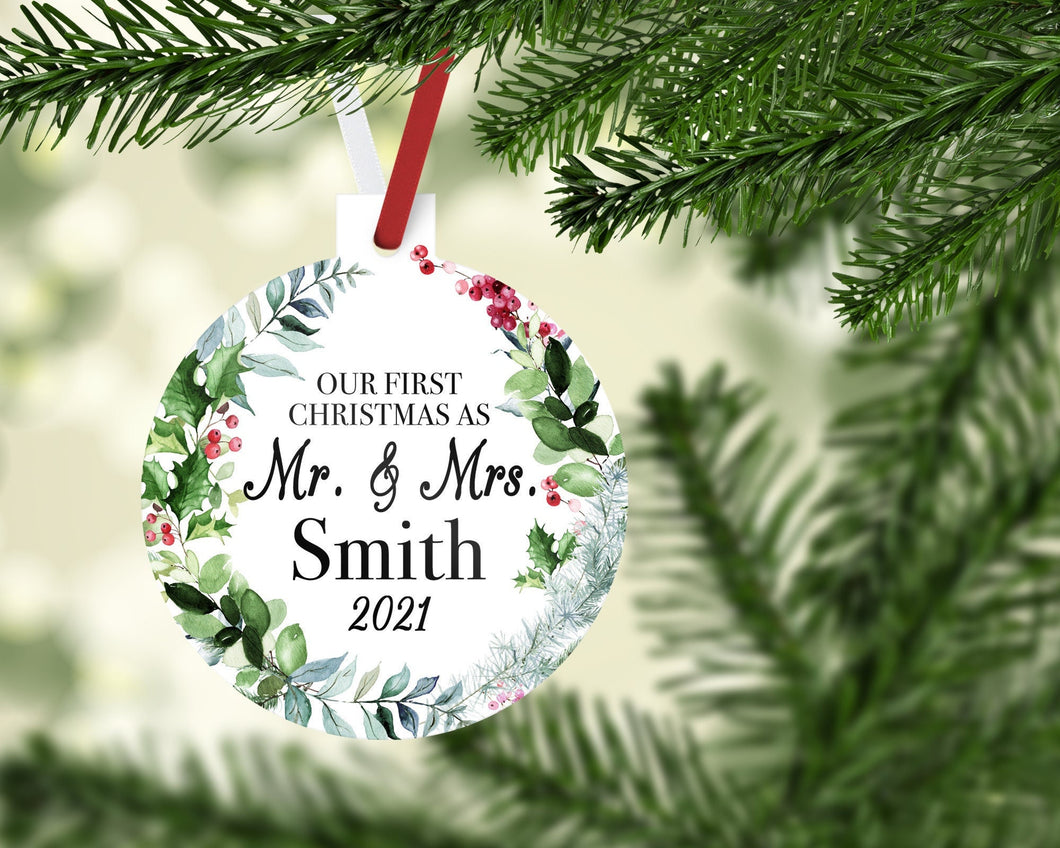 First Christmas Ornament. Personalized Couple Christmas Gift! Great Married Stocking Stuffer! Personalized Holly First Christmas Ornament!