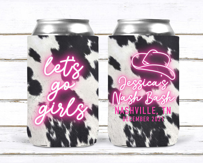 Western Cowhide Bachelorette or Birthday Slim Can Favors. Personalized Austin or Nashville Party. Custom Disco Cowgirl Party Favors.