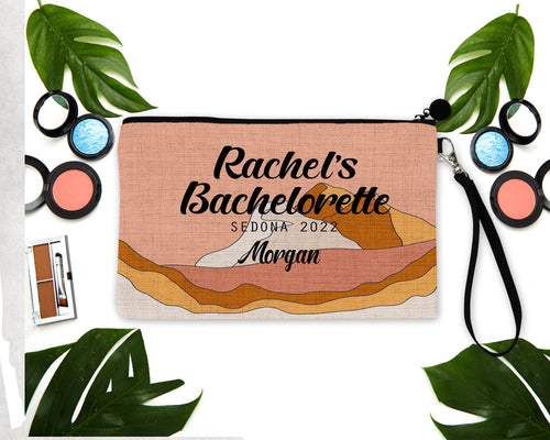 Desert theme Linen Make up bag. Personalized Scottsdale or Sedona Bachelorette or Girls Weekend Favors. Desert theme favor Bag. Desert Chic!