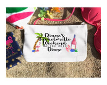 Load image into Gallery viewer, Beach and Wine Party Make Up bag. Great Bachelorette or Girls Weekend Favors. Bachelorette Beach Weekend Make up Bag.
