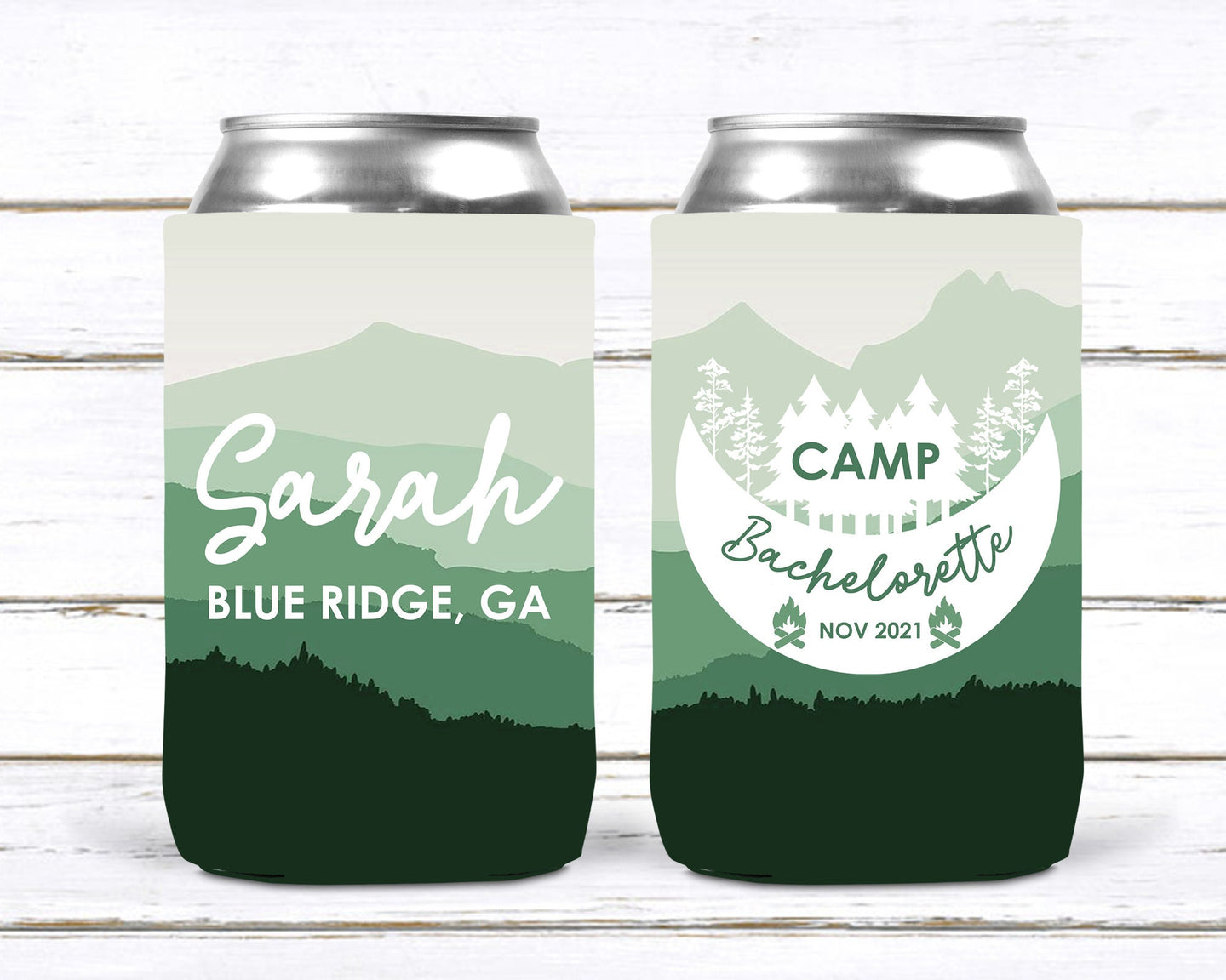 Mountain Camp Bachelorette Huggers. Mountain Bachelorette or Birthday Party Favors too! Camping Party Huggers. Flannel & Fizz