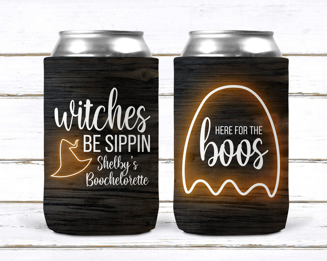 Halloween Party Favors. Personalized Witch Huggers. Spooky Ghost Bachelorette Party. Halloween Wedding Shower Coolies!