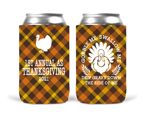 Friendsgiving Plaid Party Huggers. Gobble Me Thanksgiving Party Favors. Turkey Party Coolies. Thanksgiving Wedding Shower Coolies!