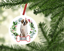 Load image into Gallery viewer, Saint Bernard Ornaments. Brown and White Saint Bernard Christmas Tree Ornament. Perfect Custom Red and White St Bernard Gifts! Dog Mom gift
