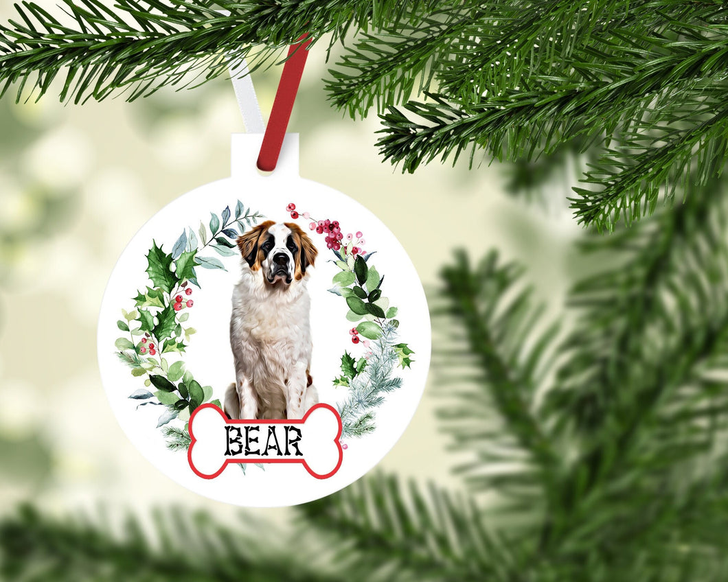 Saint Bernard Ornaments. Brown and White Saint Bernard Christmas Tree Ornament. Perfect Custom Red and White St Bernard Gifts! Dog Mom gift