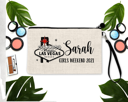 Vegas Party Linen bag. Personalized Vegas Bachelorette or Girls Weekend Favors. Bridesmaid Cosmetic Bag. Vegas Hangover Bag. Vegas Favors!