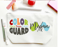 Load image into Gallery viewer, Color Guard Personalized Make Up bag. Custom Flag Core bag. Personalized Color Guard Make up Bag. Personalized Band Gift! Color Guard Gift.
