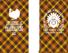 Load image into Gallery viewer, Friendsgiving Plaid Party Huggers. Gobble Me Thanksgiving Party Favors. Turkey Party Coolies. Thanksgiving Wedding Shower Coolies!
