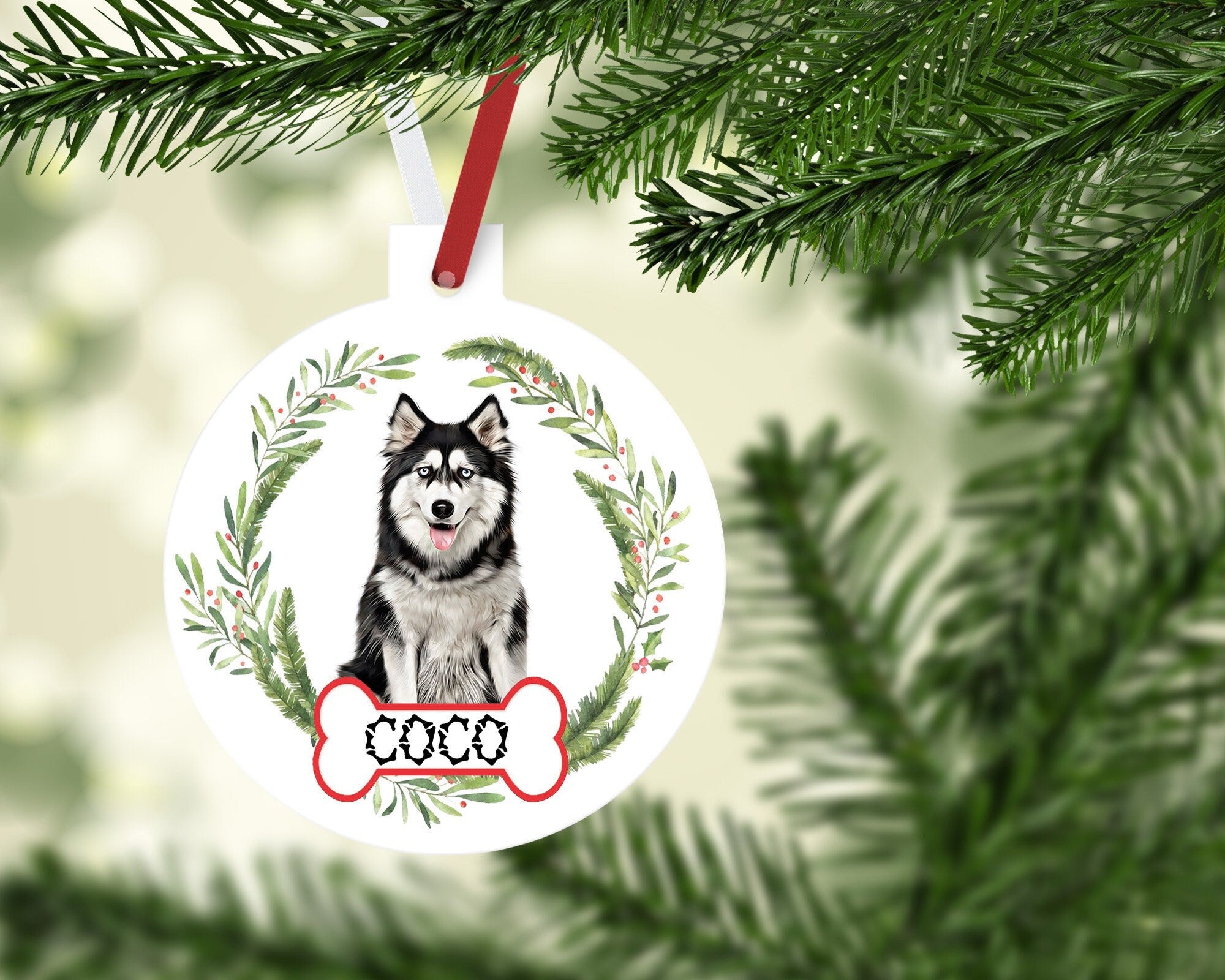 Husky Ornaments. Personalized Gift for the Husky lover Brown or Black Brant Point Prep