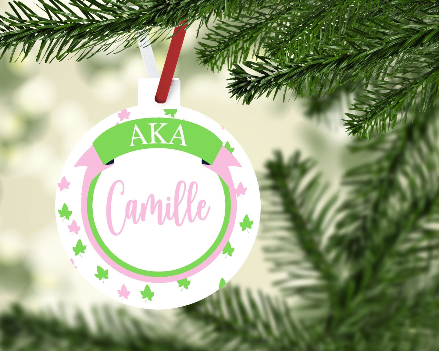 Pink and Green Custom Ornaments. Personalized Pink and Green Sorority Gift!  Custom Pink and Green Ornament. Great Soror Christmas Gift!