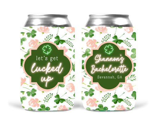 Shamrock Watercolor Huggers. St Patrick's Day Party Favors. Clover Bachelorette huggers. Irish Party Favors. Neon Personalized Can Coolers!