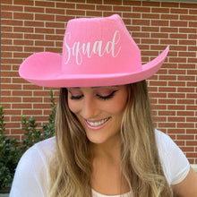 Load image into Gallery viewer, Pink and White Cowboy Hats | Cowgirl Bachelorette Gifts | Nashville, Austin Birthday Party Favors | Pink Bachelorette Cowgirl Hats| Bride
