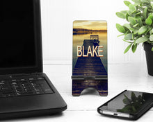 Load image into Gallery viewer, Lake Scene Phone Stand. Custom Lake Life Gift. Personalized lake theme gift. Custom Phone stand! Gift for a lake house. Lake themed gift.
