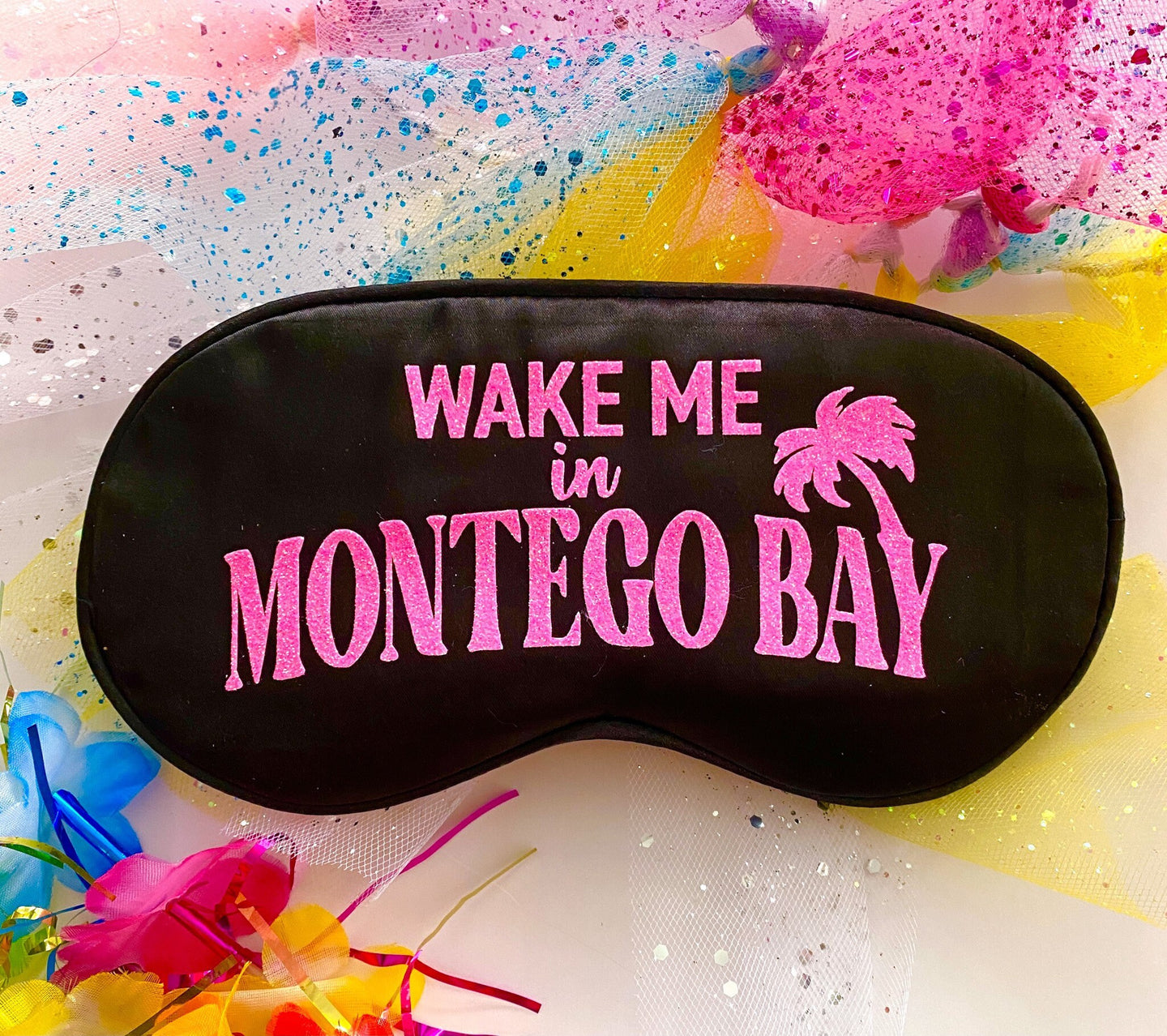 Glitter Jamaica Sleep Mask! Jamaica Bachelorette or Birthday party FAVORS. Perfect for Jamaica hangover bags! Jamaica Birthday favors!