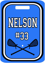 Load image into Gallery viewer, Lacrosse Bag Tag. Great LAX gifts for the team! Monogram, first or last name, and number. Any school colors can be used!
