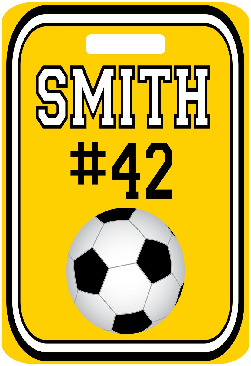 Personalized Soccer Bag Tags are ideal gifts for the soccer star! Great Birthday present or team award gift. Soccer Luggage tags too.