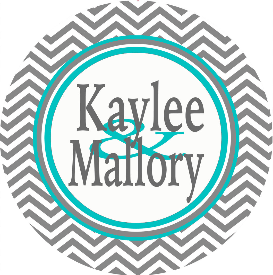 Gray Chevron Personalized Room Sign. Great on a dorm door! Match the colors of the room. Triples or Quads too!
