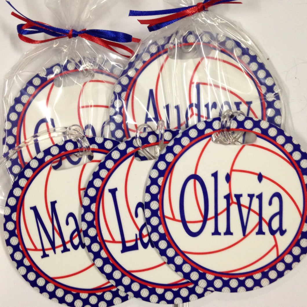 Personalized Volleyball Bag Tag. Perfect Volleyball player gift. Great Volleyball team gift. Custom colors!