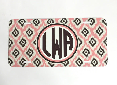 Pink Ikat Monogrammed License Plate. Personalized Car Tag. Add a splash of color with a Monogrammed Car Tag!