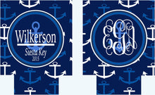 Load image into Gallery viewer, Nautical Vacation Huggers. Personalized Nautical Bachelorette or Birthday Coolies. Cruise Vacation Favors. Nautical Wedding Shower Favors.
