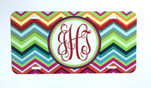 Load image into Gallery viewer, Colorful Chevron License Plate. Monogrammed Car tag.Preppy Chevron Car Tag. Great 16th birthday gift!
