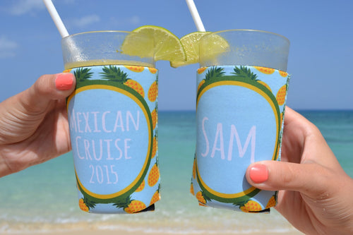 Pineapple Party Vacation huggers. Tropical Drinks Bachelorette or Birthday Favors. Pineapple Wedding Shower Favors! Pineapple party huggers.
