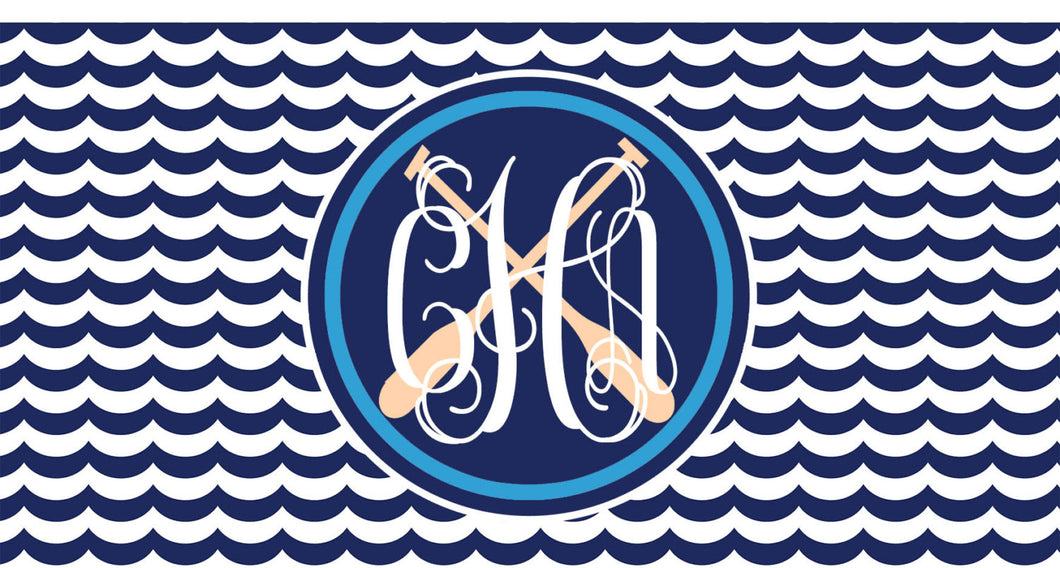 Crew Personalized License Plate. Oars and a Monogram will look great on any car! Nautical Car Tag.