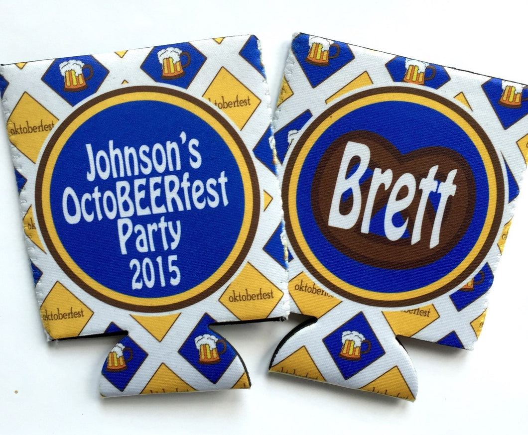 Octoberfest Party Huggers. Personalized OctoBeerfest Huggers. Custom Oktoberfest Huggers. Slim Can October Wedding Shower Huggers!