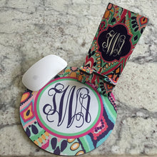 Load image into Gallery viewer, Pink and Navy Floral Mouse Pad. Custom monogrammed gift. Perfect Personalized Desk accessory! Great teacher gift!  Gift for mom, sister!
