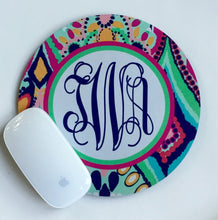 Load image into Gallery viewer, Pink and Navy Floral Mouse Pad. Custom monogrammed gift. Perfect Personalized Desk accessory! Great teacher gift!  Gift for mom, sister!
