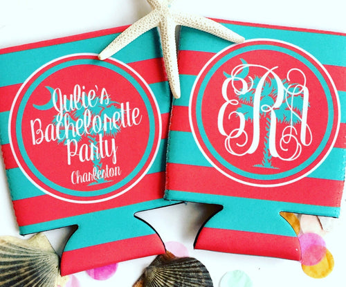 South Carolina Stripe Coolies. South Carolina Bachelorette/ Birthday Party Huggers. Monogrammed South Carolina Party Favors.