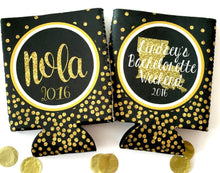 Load image into Gallery viewer, New Orleans Gold Glitter Huggers. NOLA Bachelorette or Birthday Party Favors. New Orleans Party Favors. Personalized NOLA Favors! NOLA 21st!
