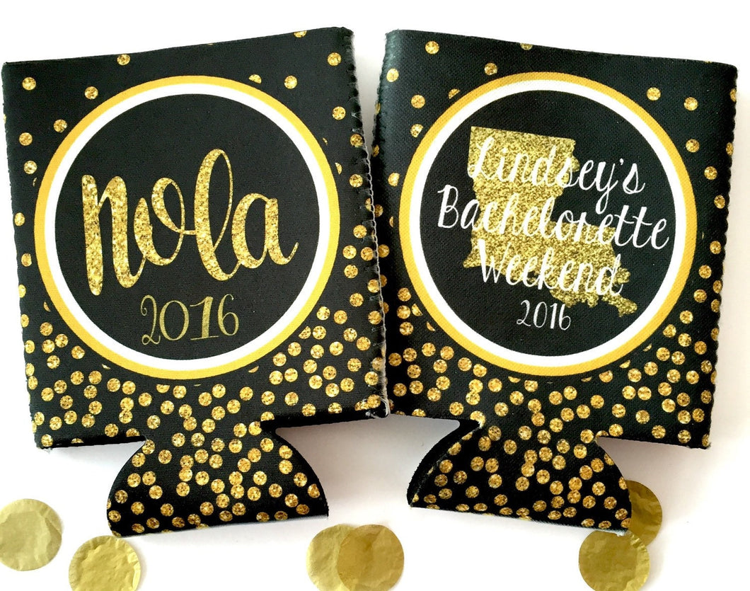 New Orleans Gold Glitter Huggers. NOLA Bachelorette or Birthday Party Favors. New Orleans Party Favors. Personalized NOLA Favors! NOLA 21st!