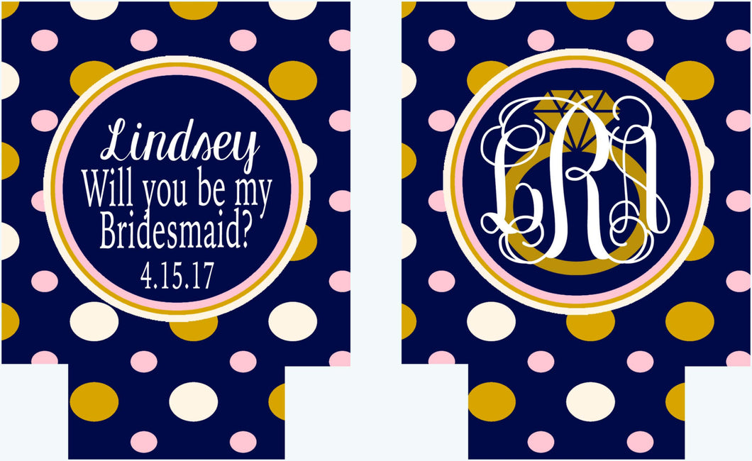 Gold and Navy Polka Dot Huggers. Bachelorette or Birthday Huggers. Personalized Navy and Blush Bachelorette Party Favors.