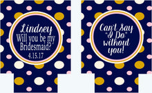 Load image into Gallery viewer, Gold and Navy Polka Dot Huggers. Bachelorette or Birthday Huggers. Personalized Navy and Blush Bachelorette Party Favors.
