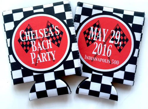 Race Day Party Huggers. Racing Birthday Coolies! Racing Bachelor or Bachelorette Party Favors. Racing Birthday Favors. Race Flag Huggers.