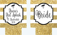 Load image into Gallery viewer, Gold and White Flamingo &quot;Glitter&quot; Huggers. Glitter Bachelorette or Birthday.Personalized Gold Glitter Beach Bachelorette Party Favors.
