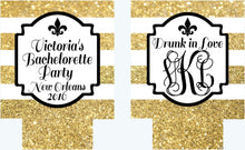 Load image into Gallery viewer, New Orleans Gold &quot;Glitter&quot; Coolies. NOLA Bachelorette or Birthday Party Coolies. New Orleans Party Favors. Personalized NOLA Coolies!
